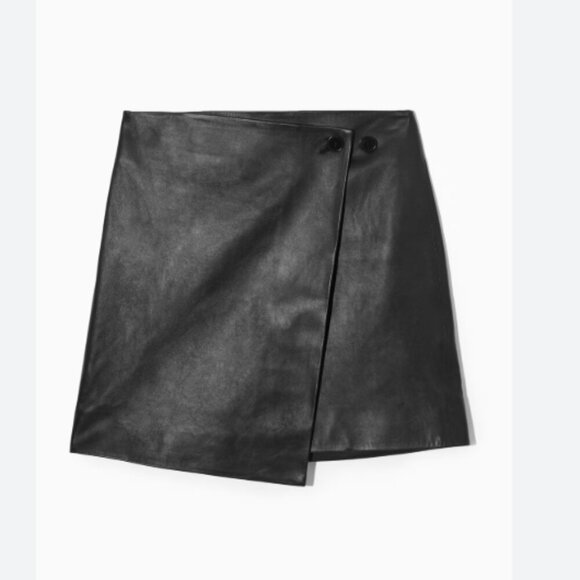 H&M Black Faux Leather Mock Wrap Mini Skirt - Picture 1 of 7
